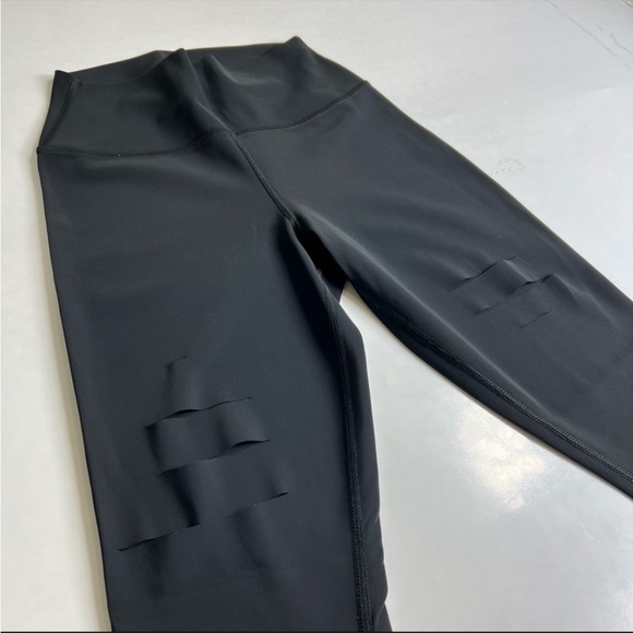 ALO YOGA Black High Waist Ripped Warrior Leggings - Picture 2 of 5